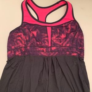 Zella Gray and Pink Racerback Workout Top L